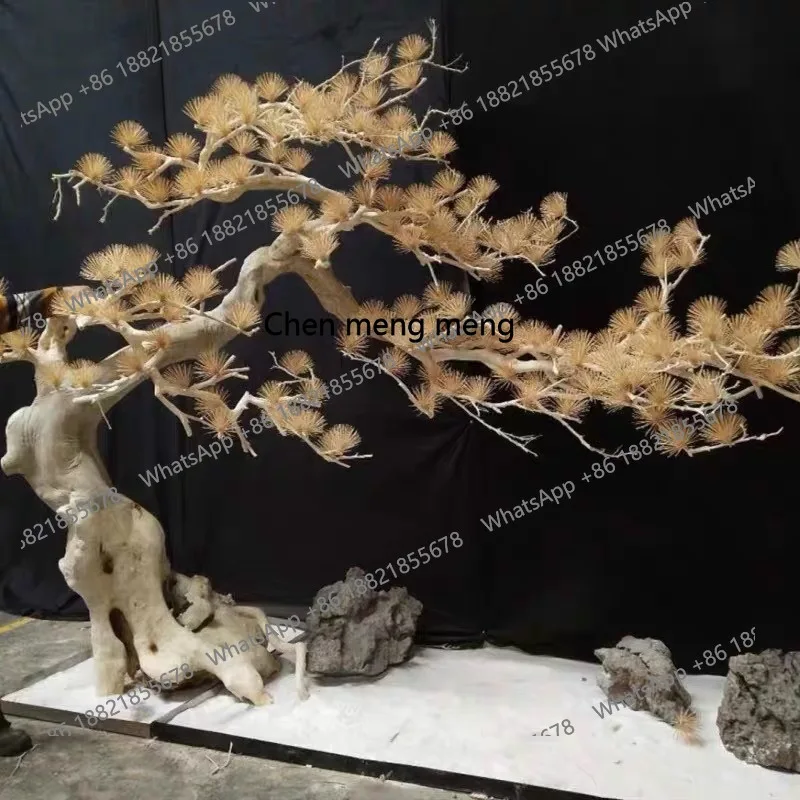 

Masson pine cedar toothpick pine wood carving high-end landscaping, shopping mall hotel large decorative new Chinese tree