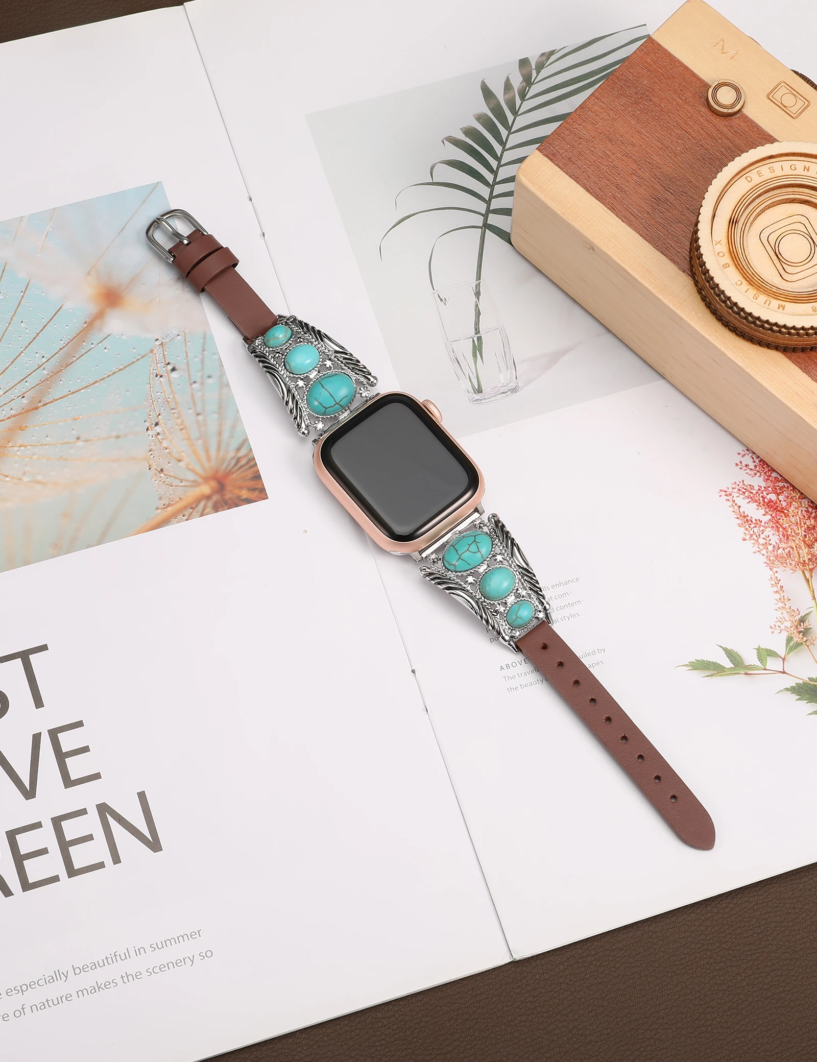 TOYOUTHS Boho Turquoise Leather Band for Apple Watch Band 40mm 41mm 42mm 44mm 45mm Women Bracelet for iwatch Ultra 9 8 7 6 5 4 3