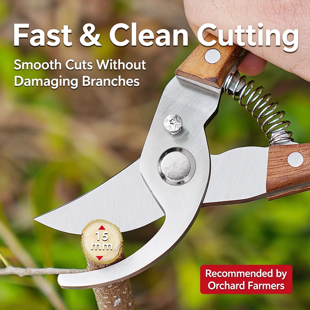 Stainless Steel Gardening Pruners Wooden Handle Bypass Shears Flower Branch Scissors Garden Scissors Stainless Steel Potted Prun