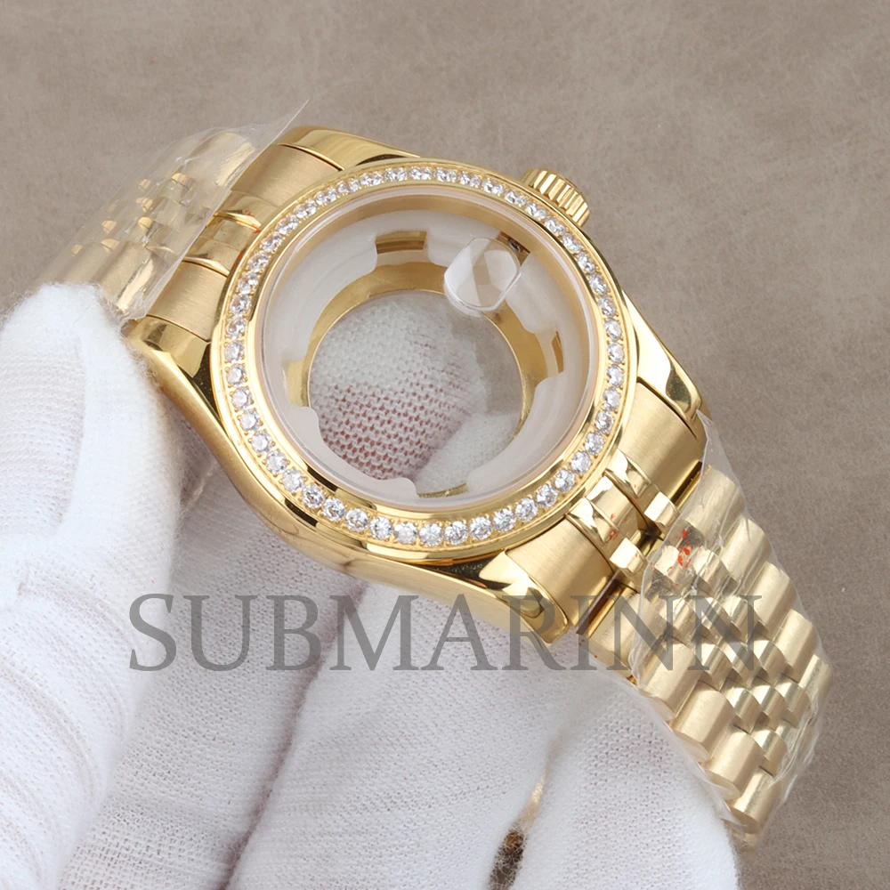 NH05 Case 33mm Decorated Diamond Sapphire Glass Women Watch Case Waterproof Stainless Steel For NH05 NH06 Movement 25mm Dial
