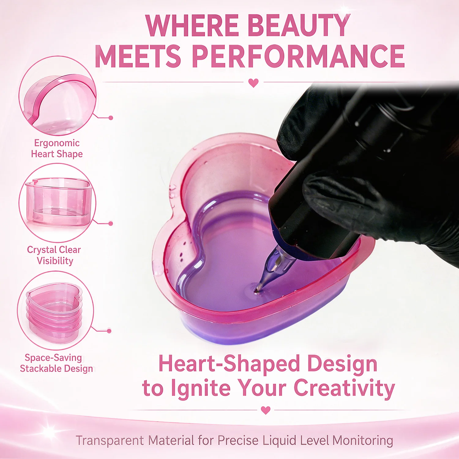 

Disposable Heart Shaped Tattoo Cleaning Cups Leak-Proof Plastic Ink Holder for Tattoo Machine Needle Wash Professional Tattoo