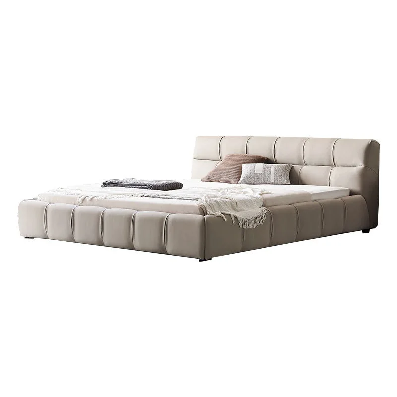 Leather bed Modern simple light luxury puff bed Cream wind double bed
