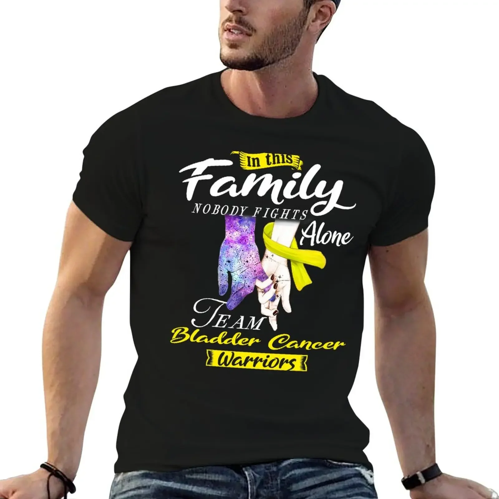 In This Family Nobody Fights Alone Team Bladder Cancer Warrior T-Shirt man clothes anime t shirts tops t shirts for men graphic