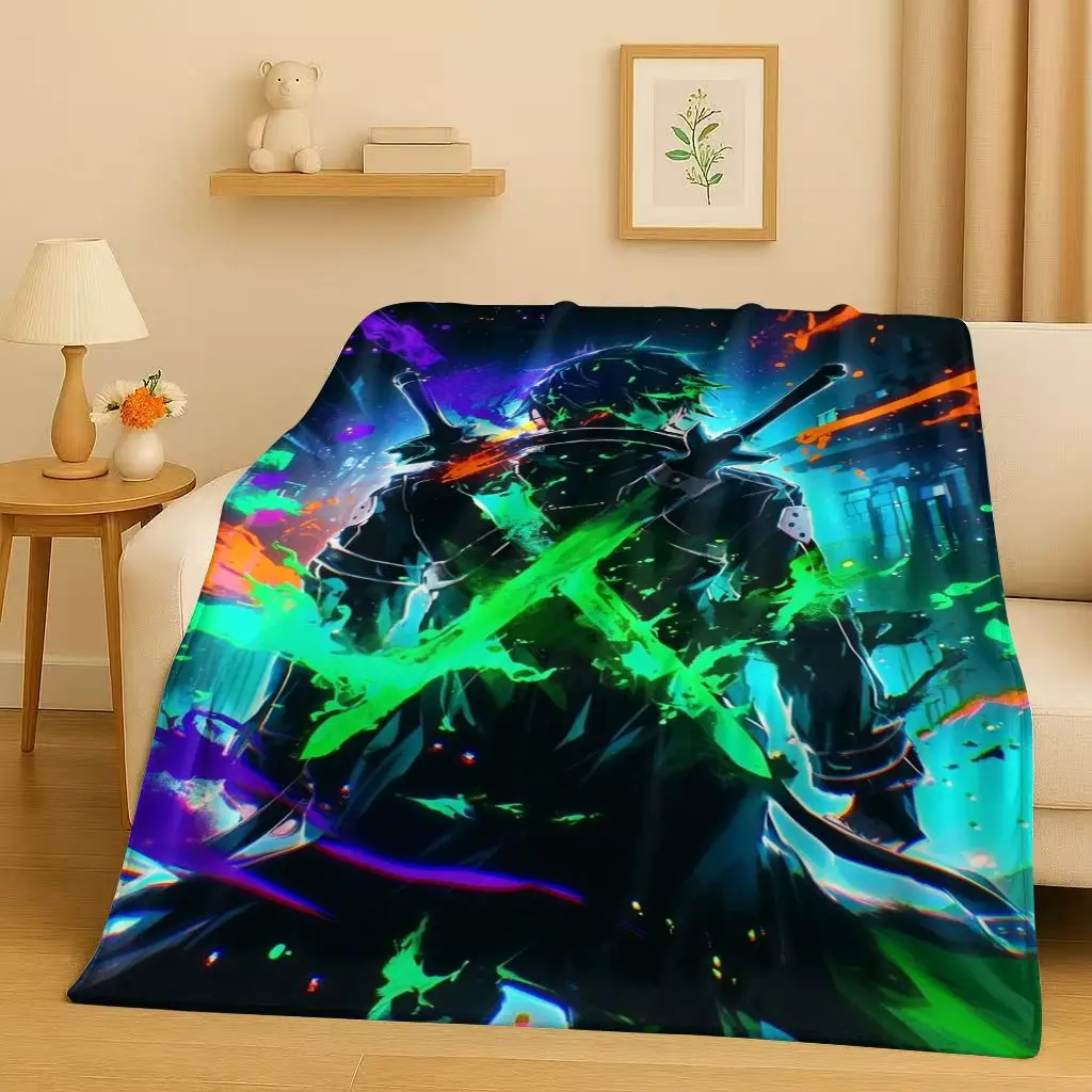 New Sword Art Online SAO Cartoon Kirito Yuuki Asuna Flannel Blanket,Ultra Soft Warm Plush Throw for Home Bedroom Bed Sofa Kids