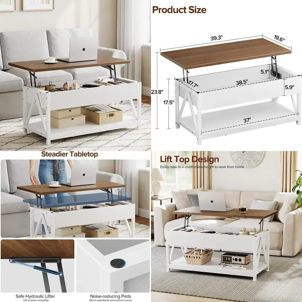 

Журнальный столик для хранения вещей с подъемной столешницей и скрытым отделением для организации места в гостиной