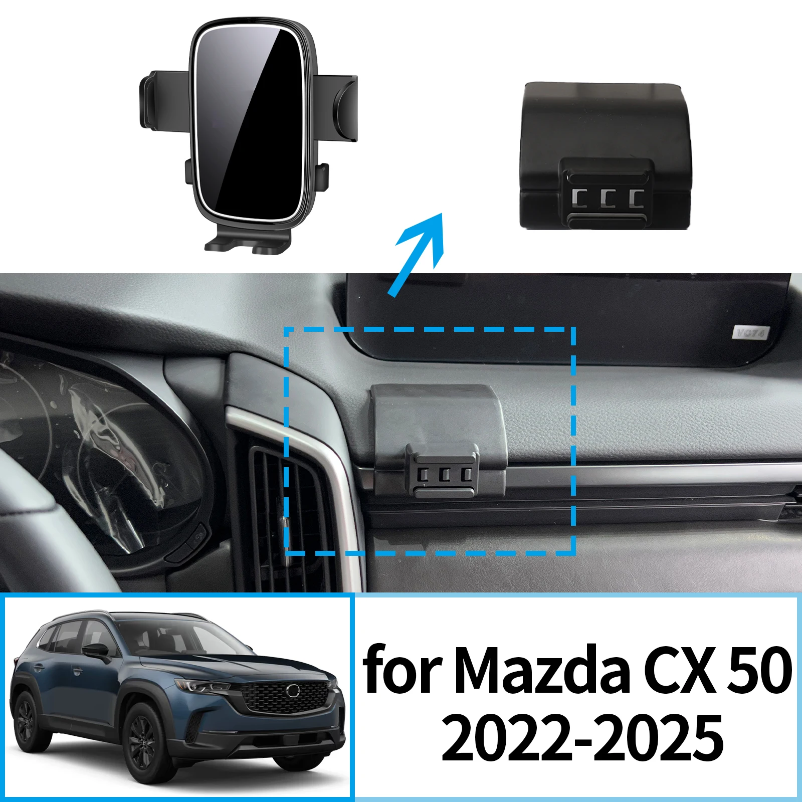 

fit for Mazda CX 50 CX50 2022 2023 2024 2025 Stable Clip-On Phone Holder​​ Mount Screen Base No Vibration​ Car accessoires