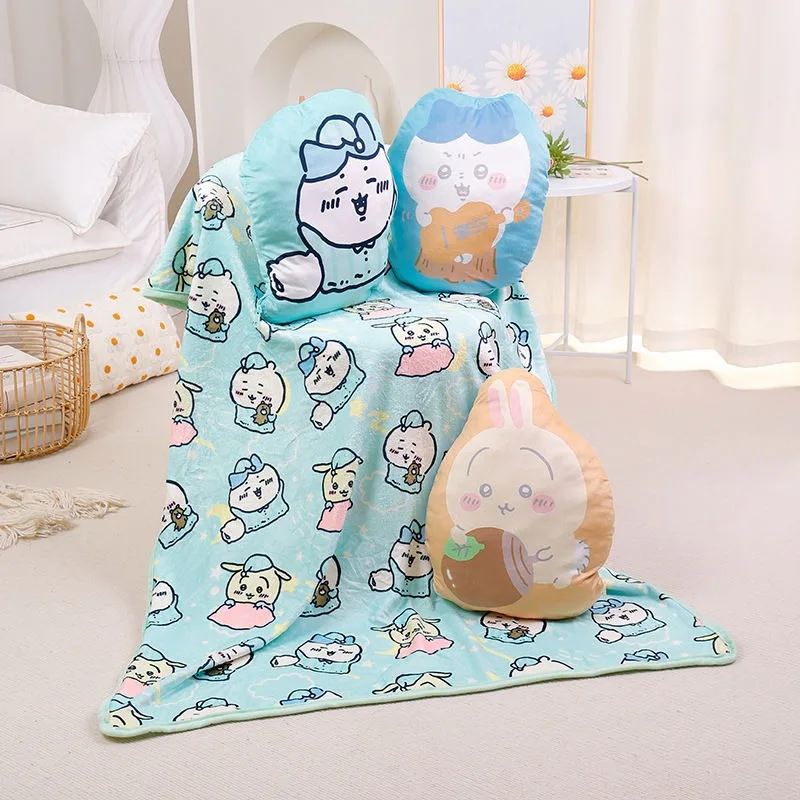 Miniso Chiikawas Two-in-one Blanket Pillow Cute Usagi Hachiware Children's Nap Blanket Office Bedroom Pillow Girl Birthday Gifts