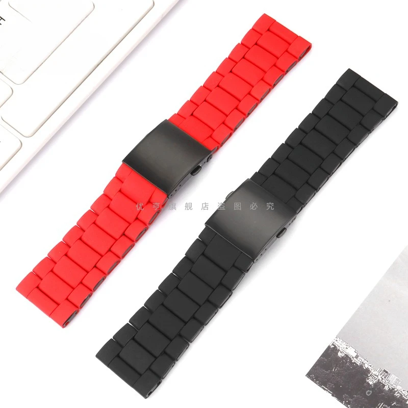 Silicone Coated Steel Watch Strap for Diesel Strap RED MAGIC Dz7370 Dz7396 Red Black 24 26 28 Double Press Buckle Accessories