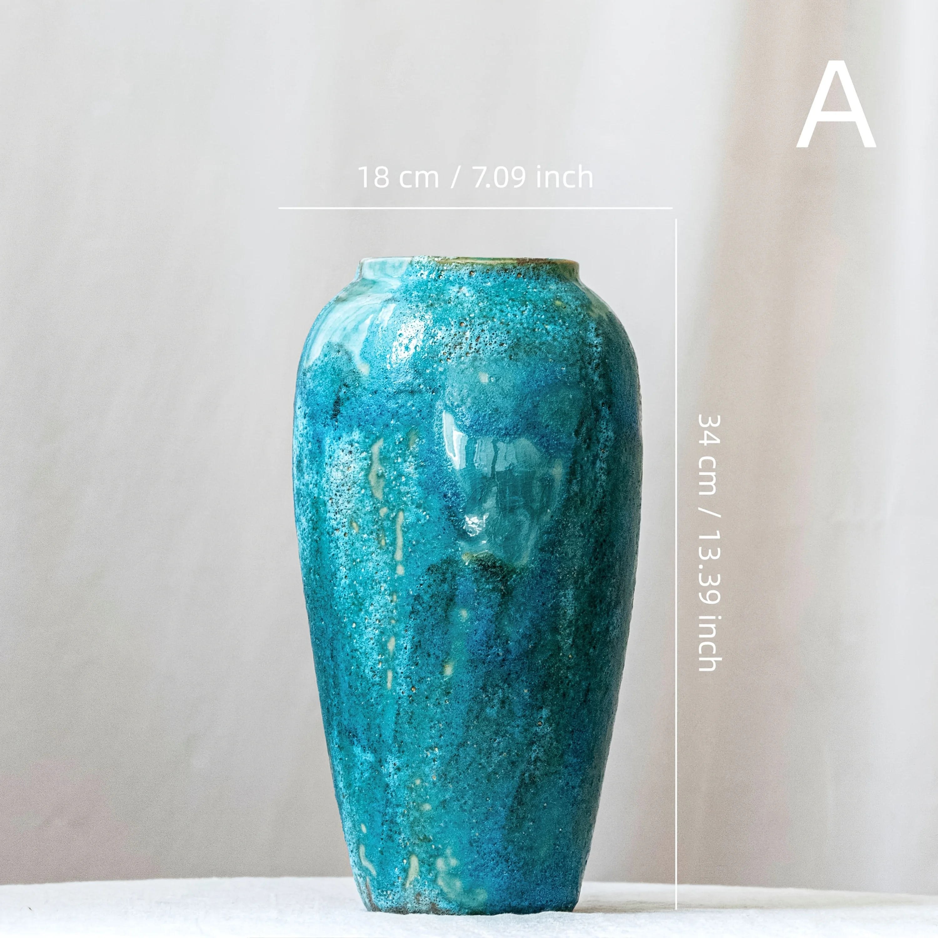 Elegant Turquoise Ceramic Vase with Branches - Vintage Asian-Inspired Decorative Vase for Living Room, Tea Room, Wedding