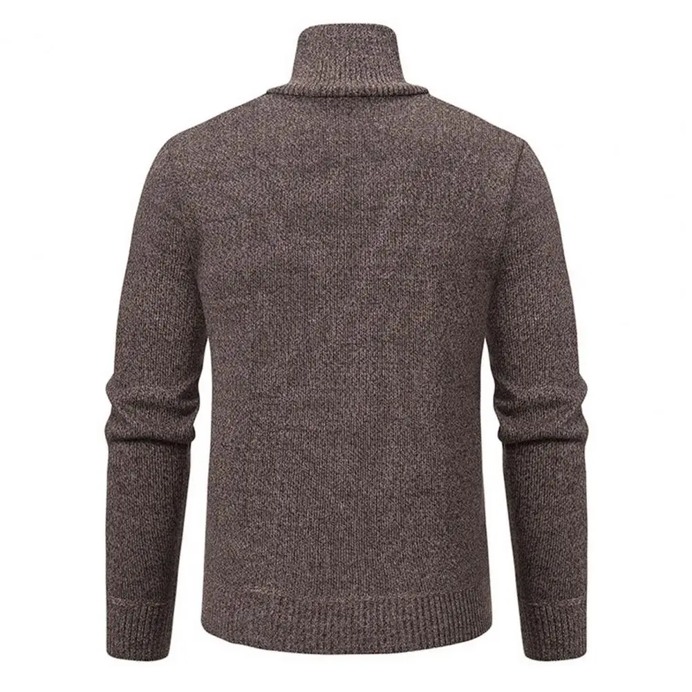 Fall Winter Men Sweater Zippered Stand Collar Knitted Thick Chest Pocket Pullover Slim Fit Warm Mid Length Casual Daily Top