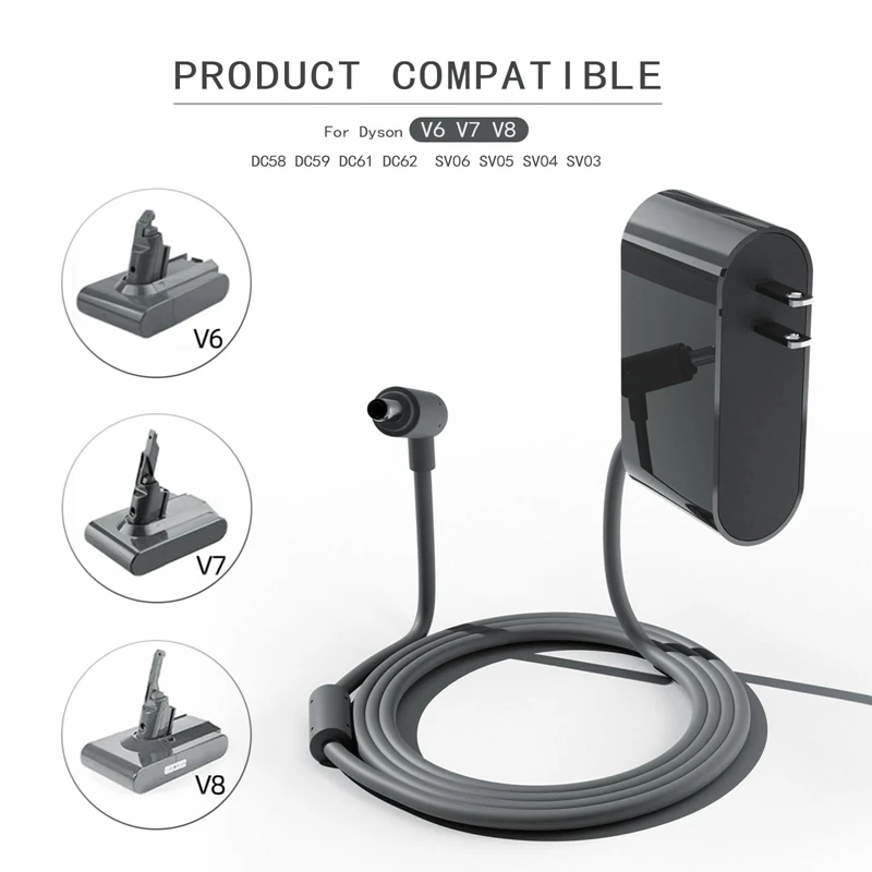 ダイソン用ユニバーサルモデル充電器,交換可能,USプラグ,ポータブル,v6,v7,v8,26.1v