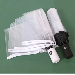 Portable Transparent Automatic Umbrella Triple Folding Anti Wind Fashion Durable Beach Outdoor Fully Travel Bubble Dome Gift