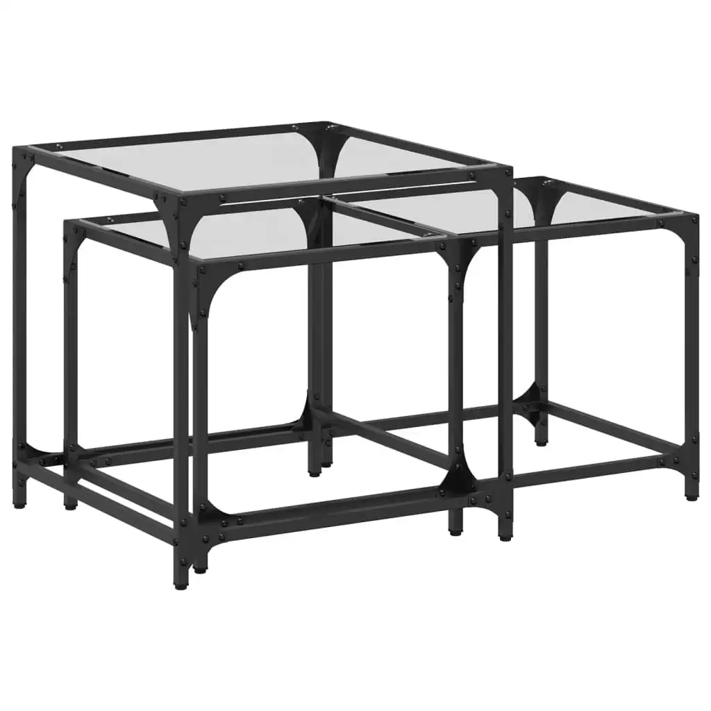 vidaXL Table basse gigogne moderne en acier avec plateau en verre transparent, 2 pièces, 50x50x50 cm, pour salon et intérieur