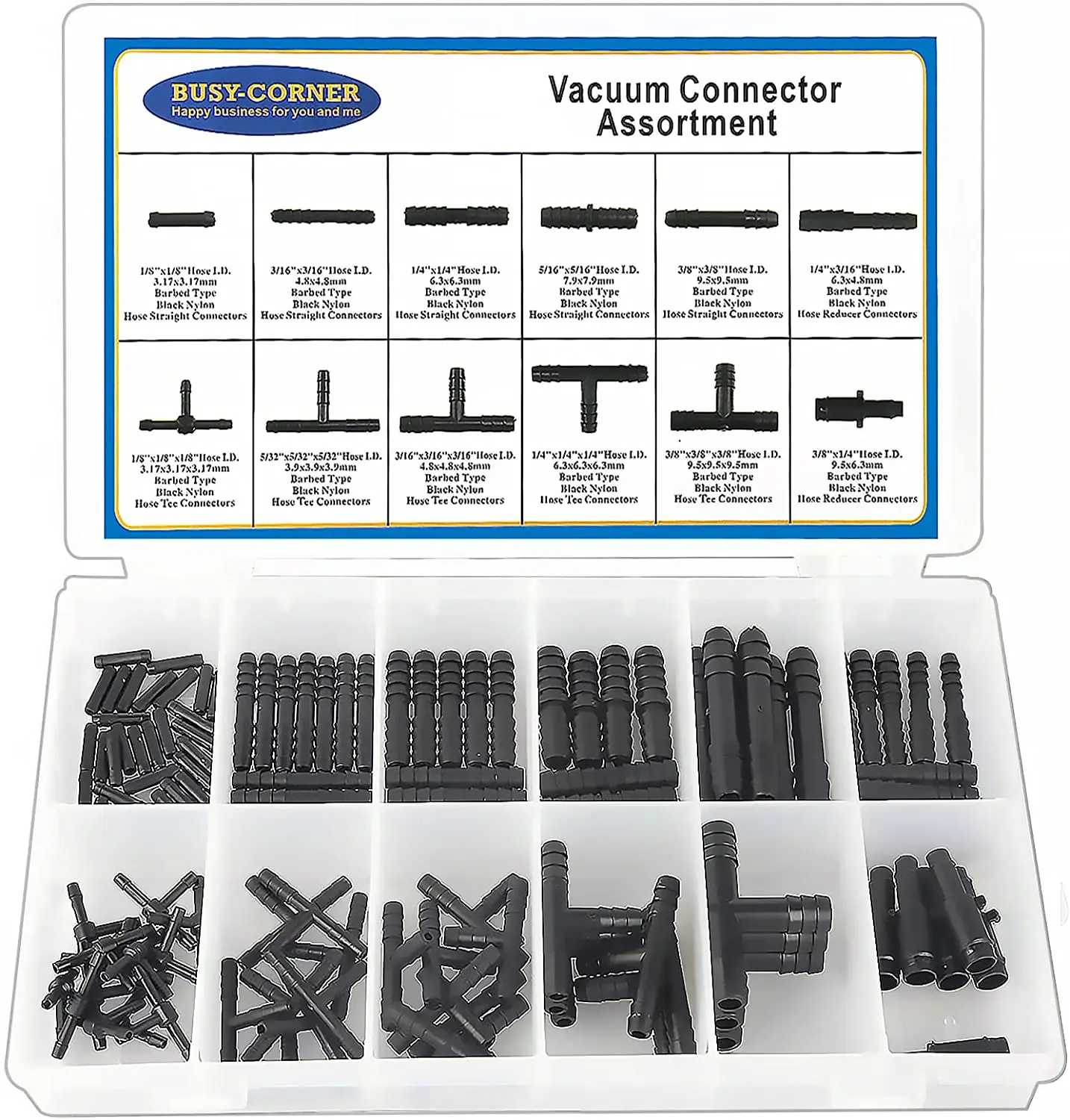 Vacuum Connector Sort, Automotive Vacuum Tube Connector Vacuum T-shirt Connector Sort Kit, black nylon