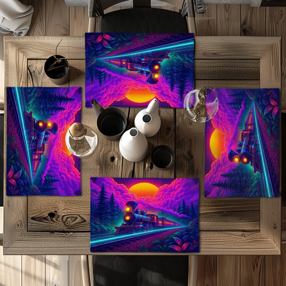 Artistic Wisteria Floral Pattern Polyester Placemats - Decorative Dining Table Mats, Stylish Household Table Decor for Daily Use