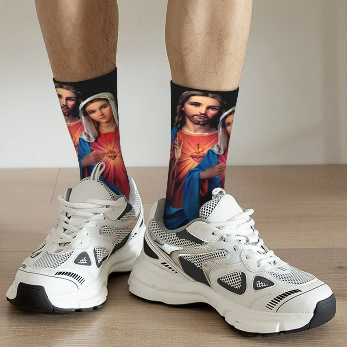 Crazy Design Hearts Of Jesus And Mary Theme Cozy Crew Socks Accessories All Season Our Lady Comfortable Crew Socks Breathable