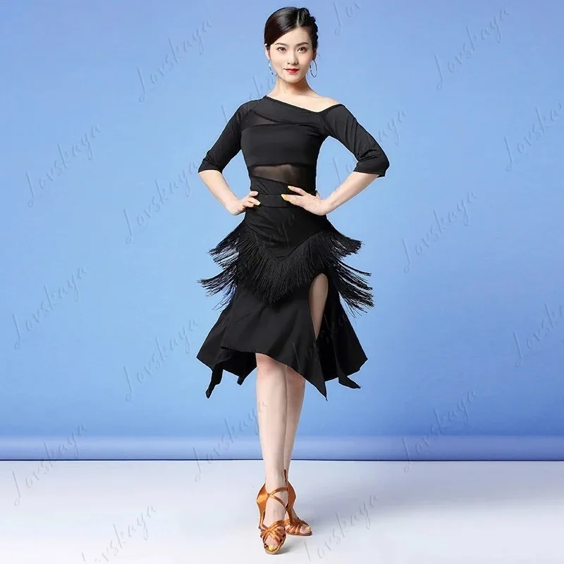 الرقص اللاتيني الجديد قاعة الرقص الدولية شبكة مثير شرابة فستان البدلة الإناث الكبار #3