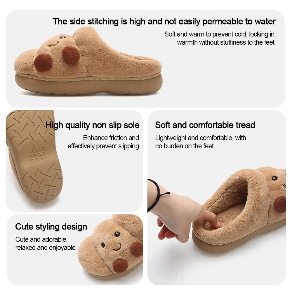 لطيف kawaii الخبز الشتاء النعال القطن لينة عدم الانزلاق الأحذية المسطحة سميكة أسفل أحذية قطنية خفيفة الوزن الشتاء