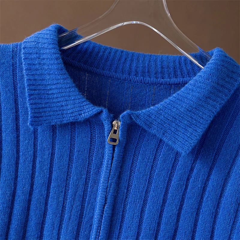Cardigan a maniche lunghe in lana merino 100% blu royal con collo rovesciato e cerniere Top coat in maglia morbida per caldo autunno inverno M1479