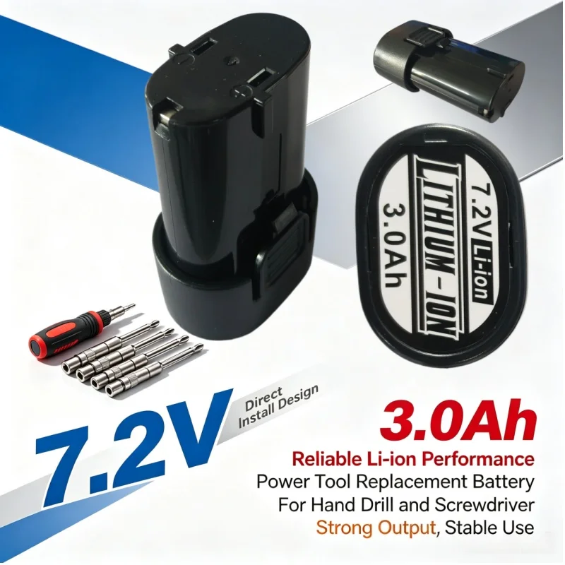 Cordless Hand Drill Screwdriver 7.2V 3.0Ah Li‑ion Rechargeable Battery Direct Install Power Tool Replacement Parts