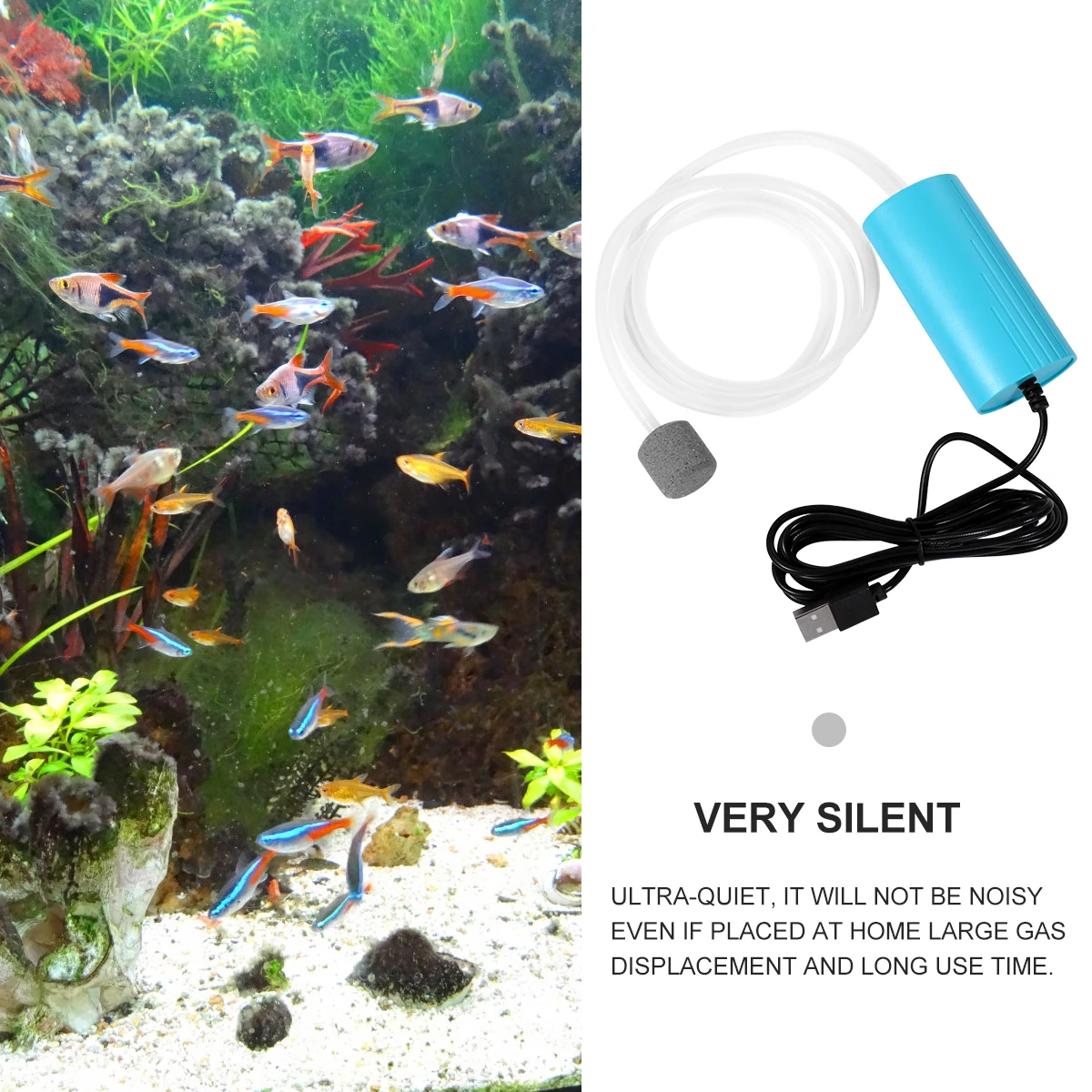 

USB Oxygen Pump for Fish Tank Mini Aquarium Air Stone Pump Silent Compressor USB Charging Powerful Large Gas Displacement