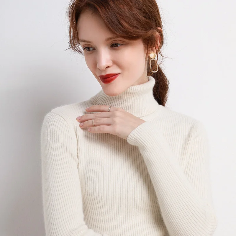 Knitted Turtleneck Pullovers Women Sweater Soft Warm Cashmere Jumpers Basic Solid Sweaters For Woman Autumn Winter Bottoming Top