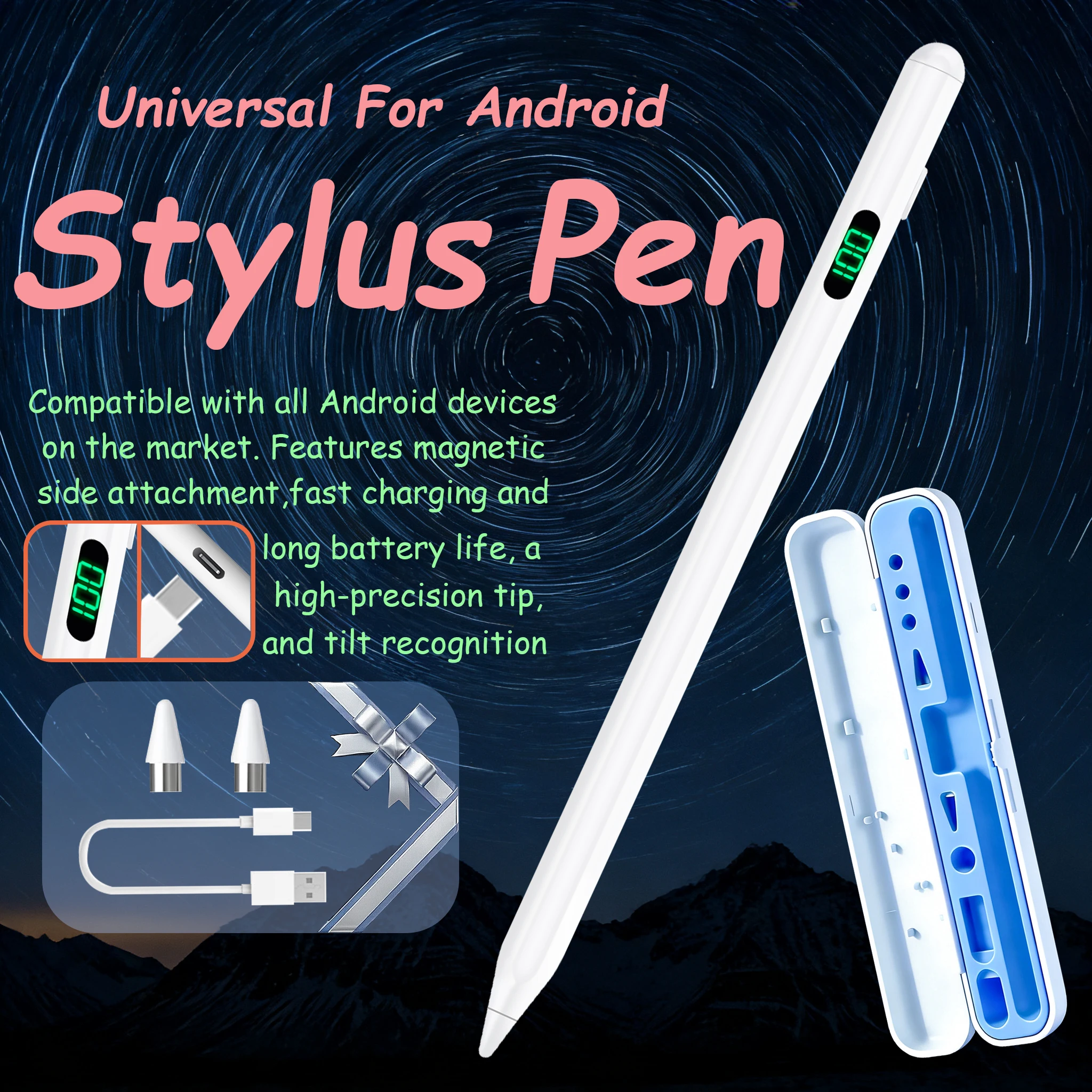 

Универсальный стилус для Android, магнитное крепление, быстрая зарядка, длительное время работы от аккумулятора, чувствительность к наклону, высокая точность и плавность письма