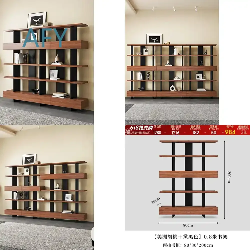 Mittelalterliches Bücherregal für Wohnzimmer Wandmontiertes Massivholz-Displayregal Retro Walnuss-Finish Einfaches Bücherregal für Zuhause und Büro