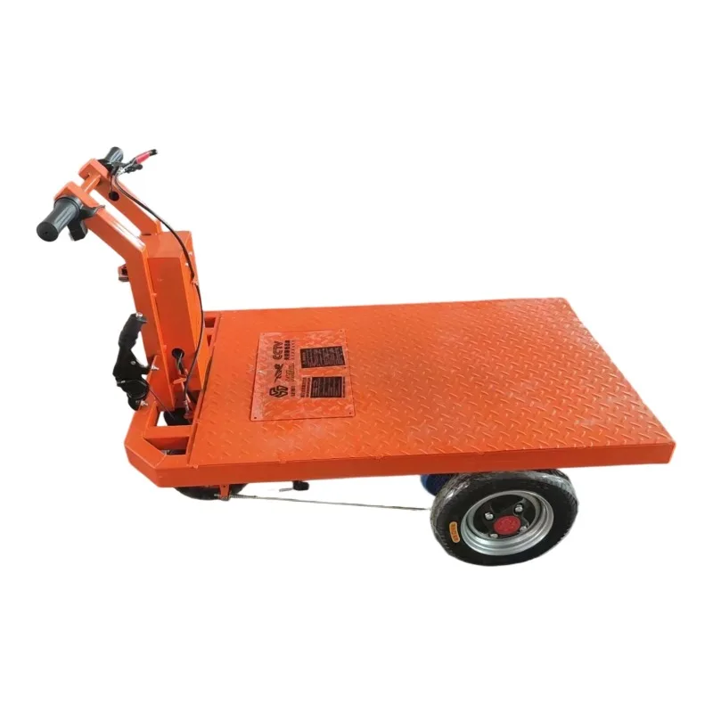 Battery Powered Electric Flatbed Trolley, Hand Push Ash Cart for Construction Site Industrial Material Transport