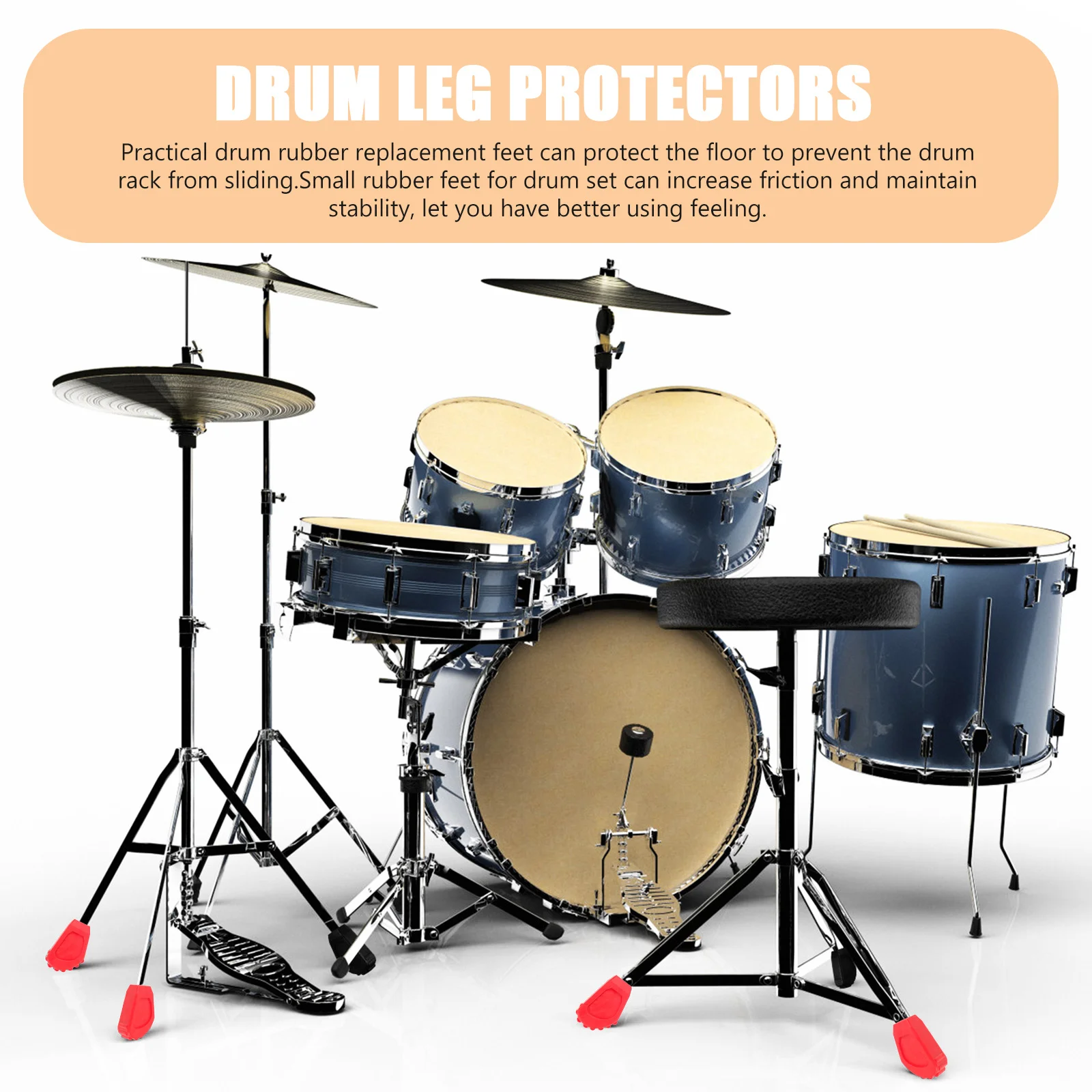 

6Pcs Drum Rubber Feet Replacement Kit Stand Pads Durable Non-Slip Drum Rack Feet Protectors Mat for Drummers Bands Performance