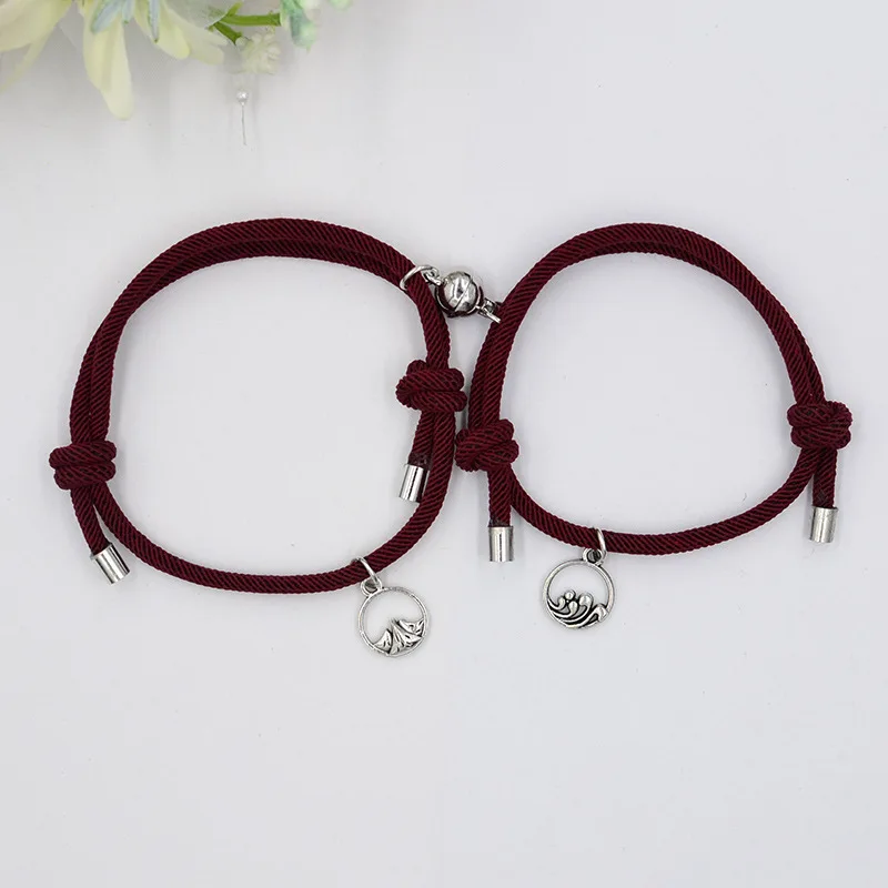 2pc Romantic Magnet Couple Bracelet Adjustable Matching Braclet Rope Black White Round Magentic Braslet Gift For Lover