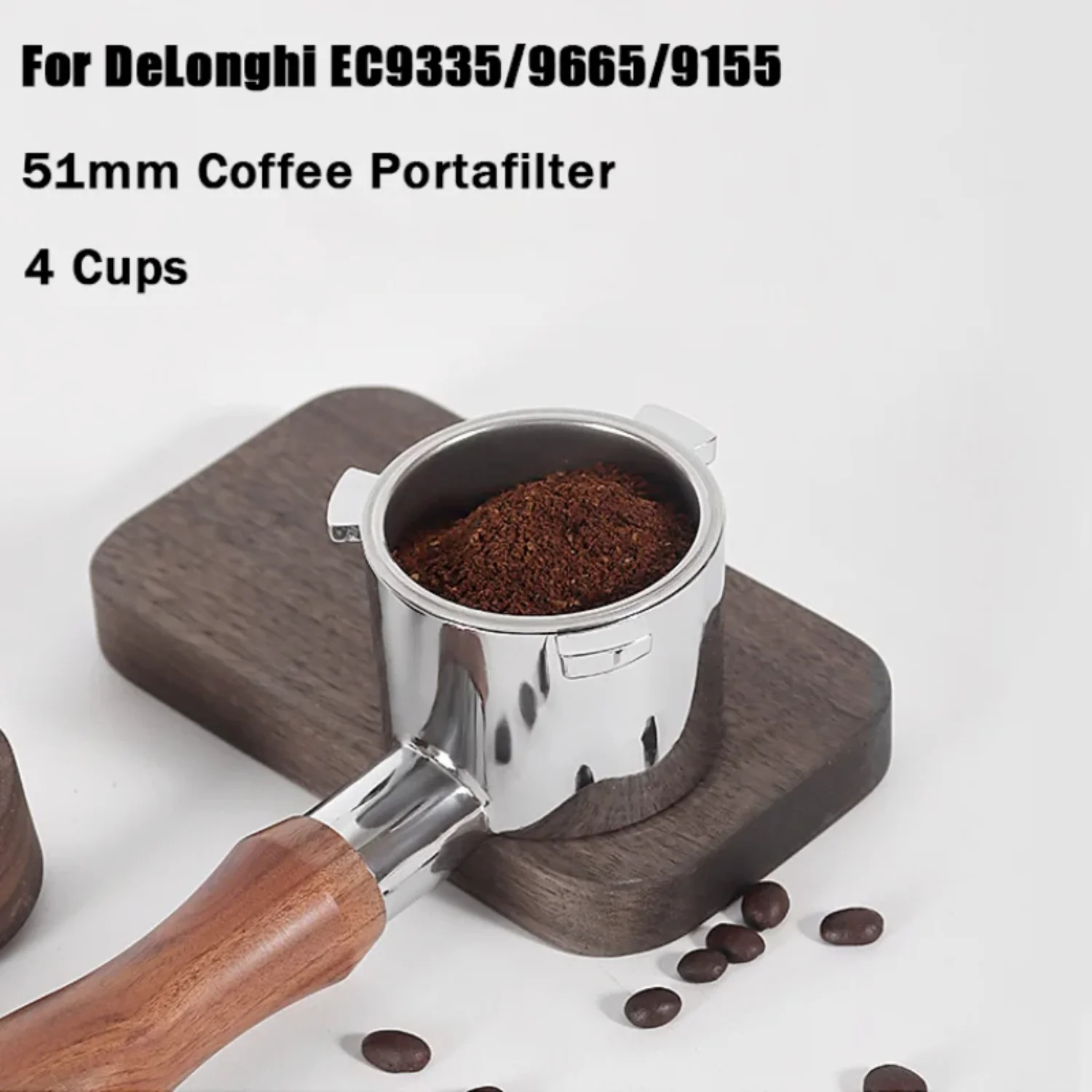 51mm Coffee Bottomless Portafilter  DeLonghi EC9335/9665/9155 Coffee Maker 4 Cups Basket Replacement Filter Barista Tools