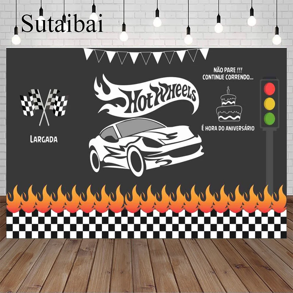 Carro de corrida Fundo Hot Wheels Wild Racer Runway Boy Festa Aniversário Fotografia Fundo Personalizado Foto Decoração Suprimentos
