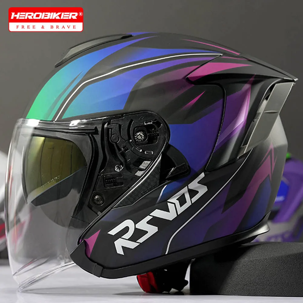 

3/4 Open Face Motorcycle Helmets With Double Visors Vintage Electric Scooter Motorbike Helmet For Men and Women Dot Approved