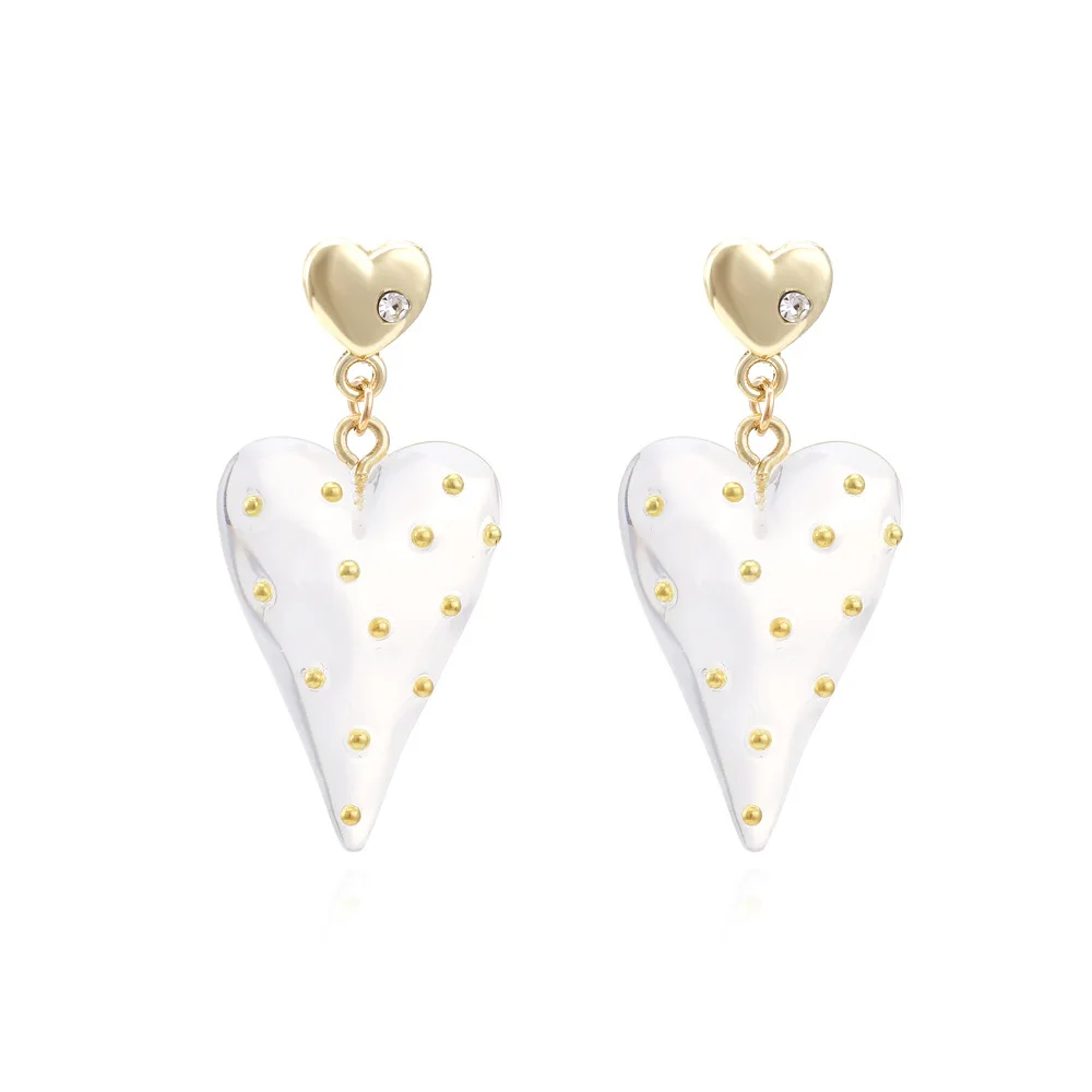 Korean Fashion Simple Transparent Resin Love Heart Earrings Valentine's Day Elegant Aesthetic Women's Earrings