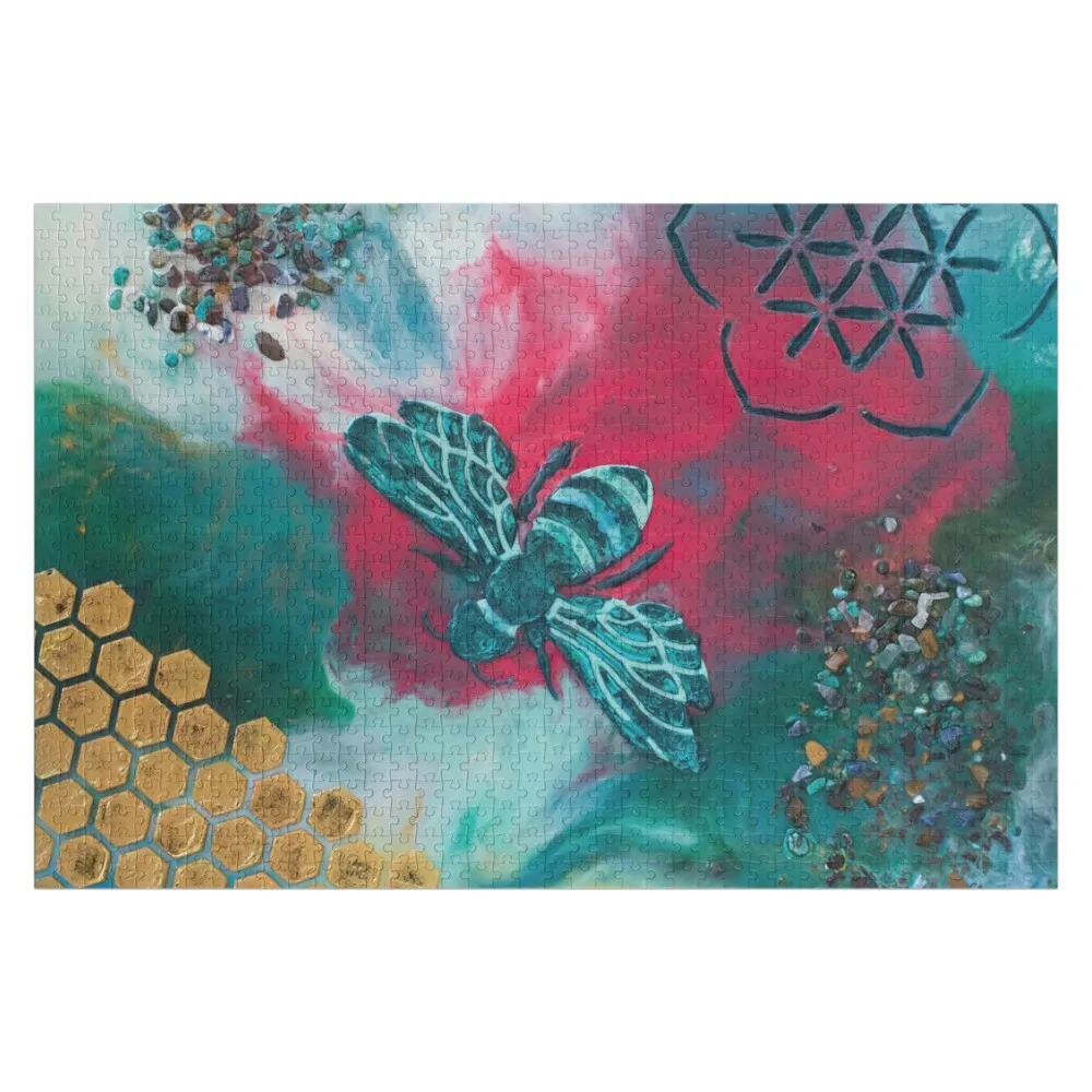 Turquoise Bee Creates a Golden Hive~ Flower of Life Jigsaw Puzzle Personalize Jigsaw Custom Personalized Photo Gift Puzzle
