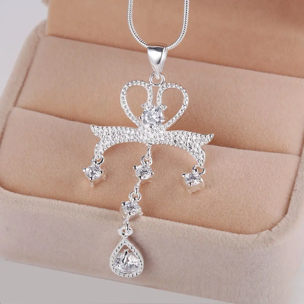 

New 925 Sterling Silver Necklace Pendant Shiny 5A Zircon for Women Wedding Jewelry Fine Accessories High Quality Fashion Gifts
