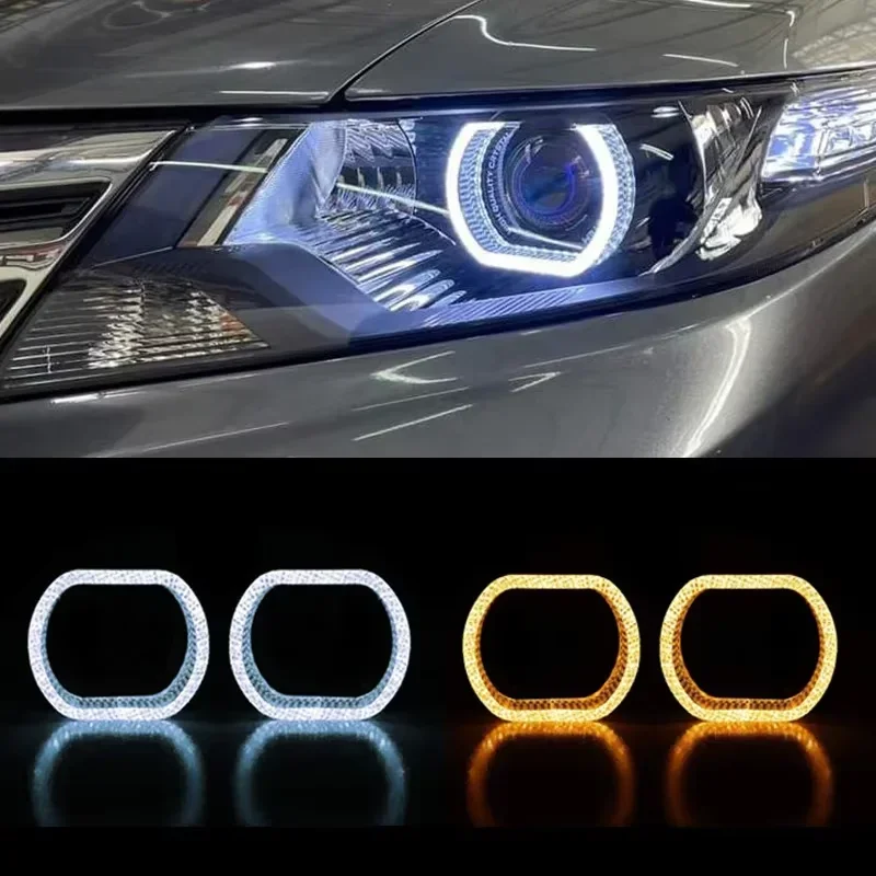 3 Inch 5D RGB LED Angel Eyes Halo Rings Rectangular DRL Covers With Turn Signal Light App Control Halo Covers For Car Headlight