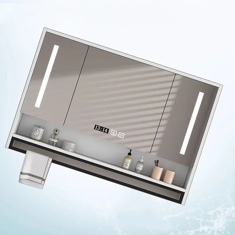 c13-Nordic Smart Bathroom Mirror Cabinet Wall Mounted Anti-fog Mirror Cabinet Backlight Storage Shelf Simple Home FurnitureC