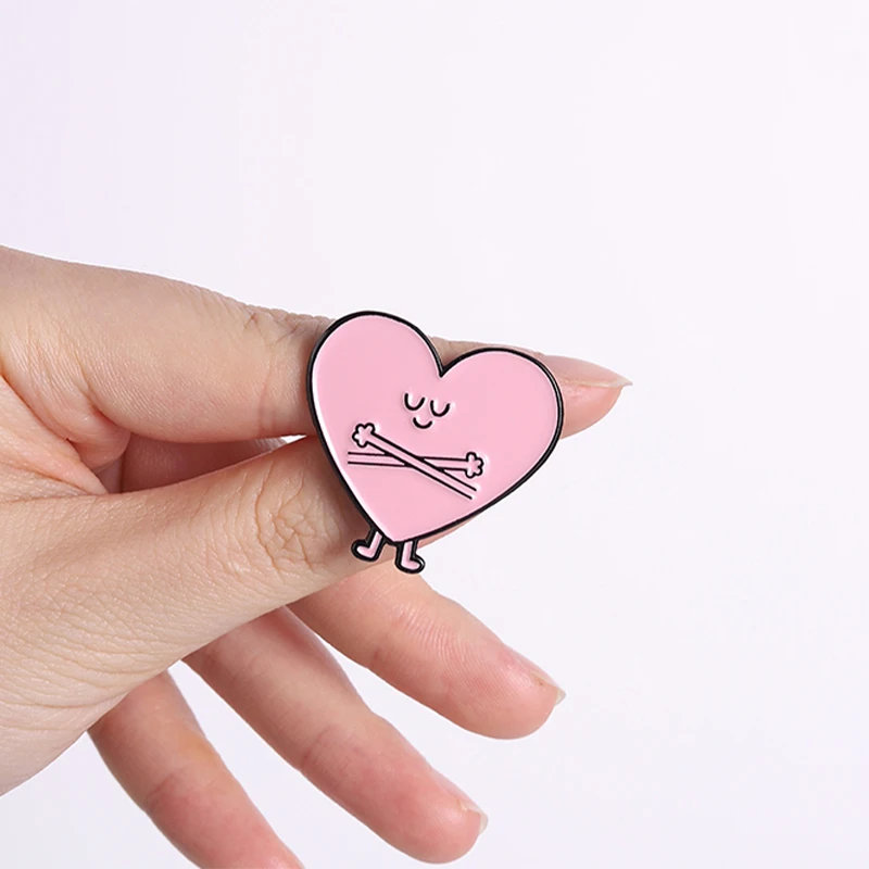 Healing Embrace Yourself Pink Heart Emaille-Anstecknadel, Broschen mit Selbstakzeptanz-Motiv, Reversnadel, Rucksack-Abzeichen, warme Geschenke für Liebhaber – Detail 6