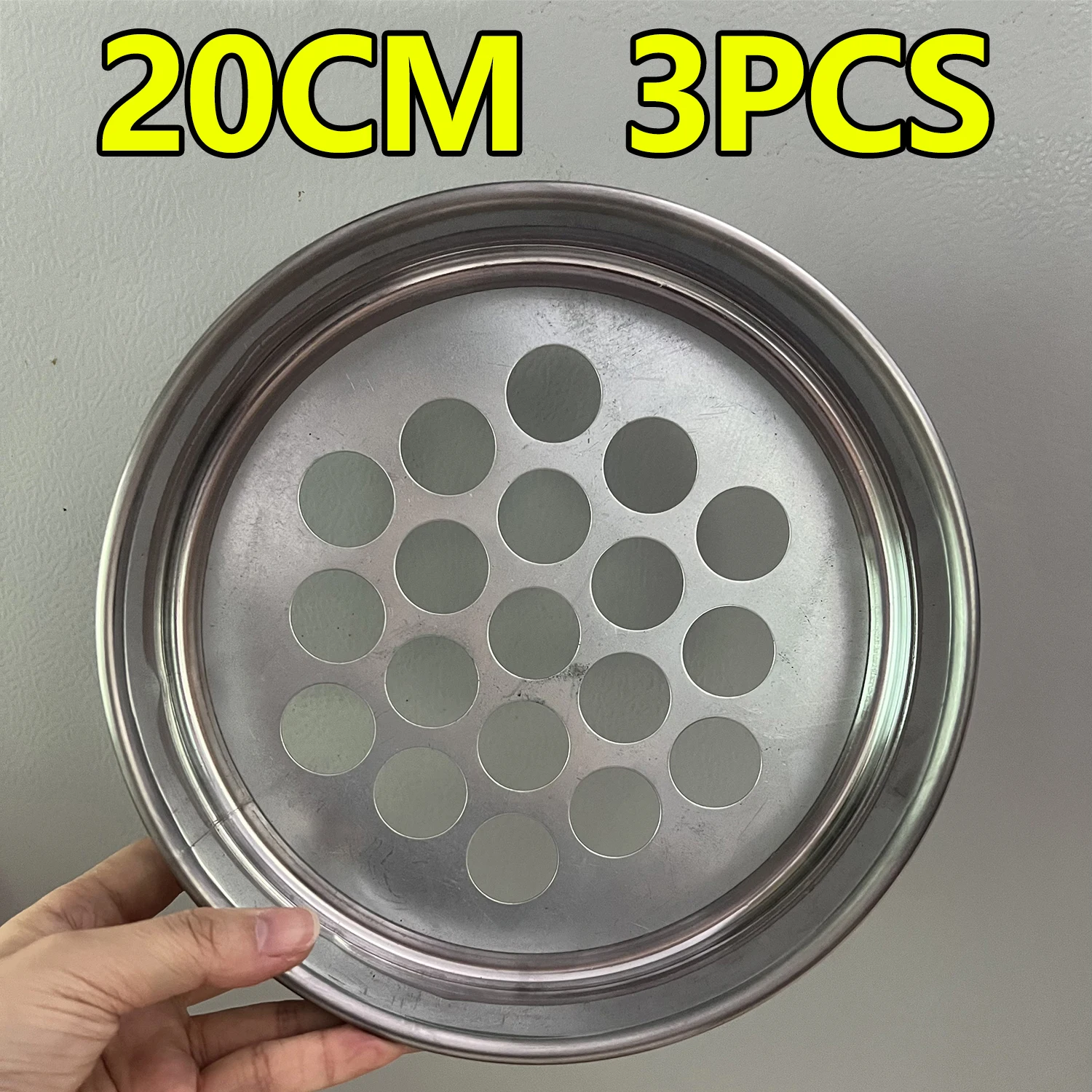 3 pieces round hole soil sieve 20cm double layer punched frame stainless steel frame + galvanized punched iron plate