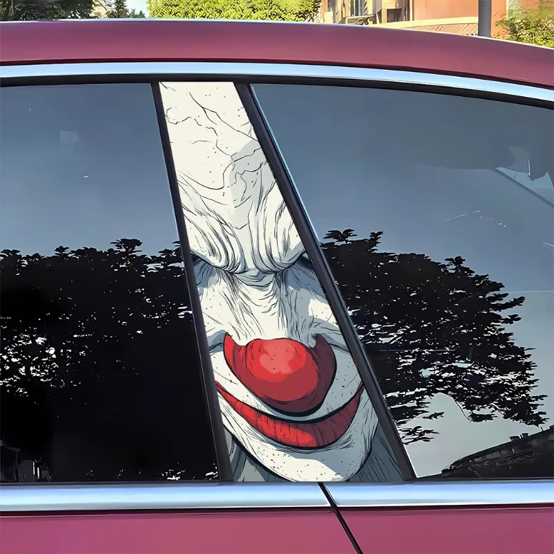 2 personalized PVC car B-pillar stickers, -, creative, durable, clown, anime cartoon, skull, car stickers, -, car self-adhesive