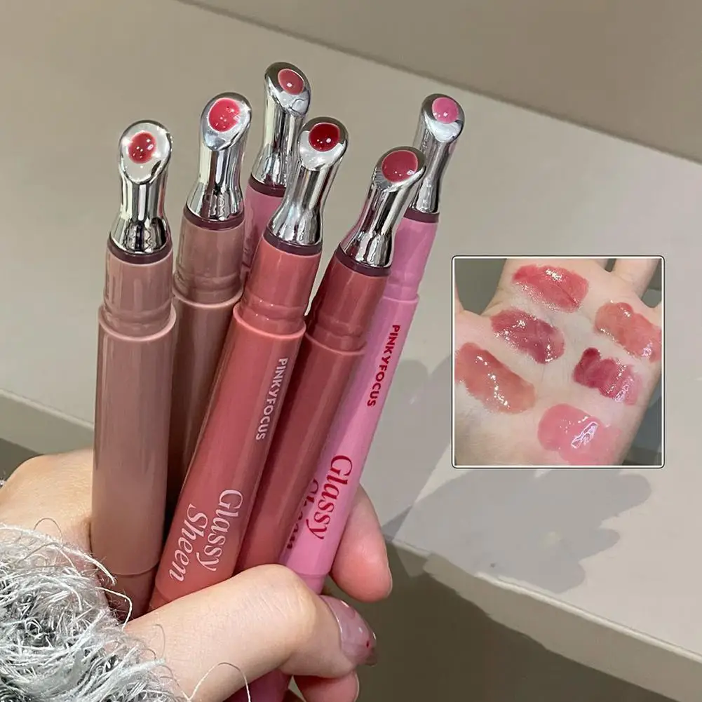 Mirror Watery Lip Gloss Iron Brush Head Jelly Lipgloss Moisturizing Lip Tint Lipstick Nature Nude Lips Makeup Cosmetics