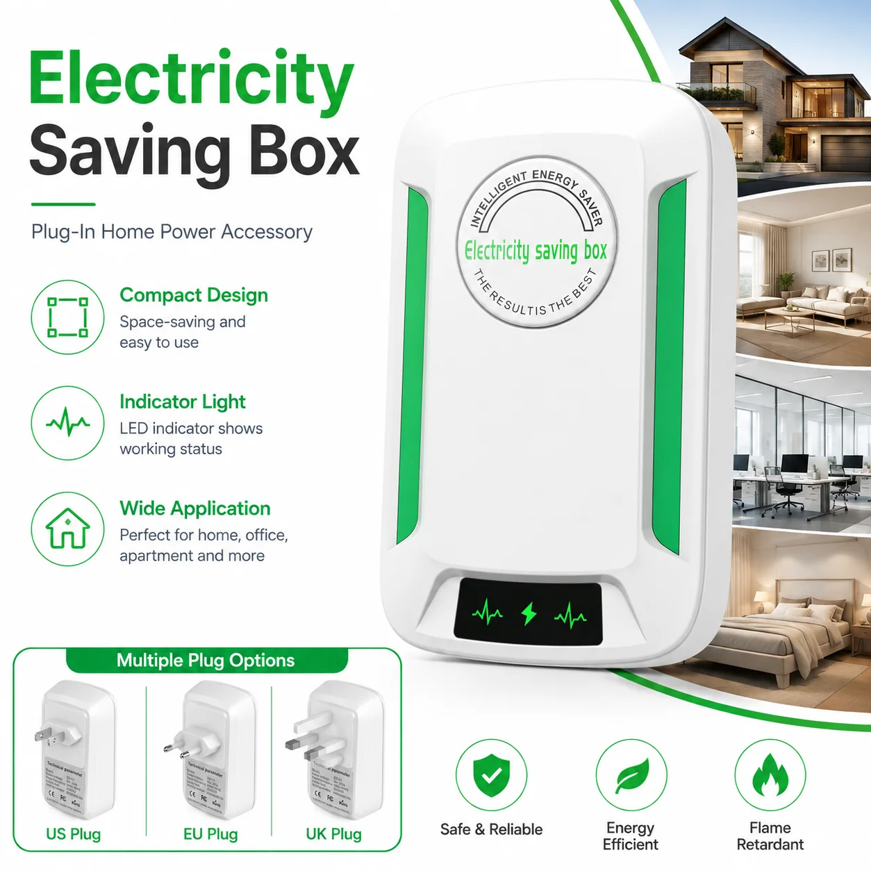 Electricity Saving Box Power Saver Energy Saver Plug Voltage Stabilizer Home Office Energy Saving Device US EU UK Plug