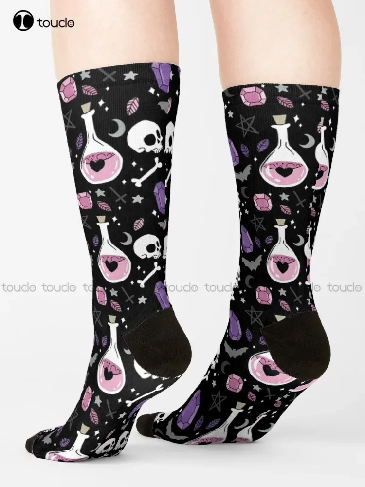 Calcetines con cristales y calaveras, calcetines navideños para Halloween, calcetines de algodón dulce de dibujos animados Kawaii bonitos y elegantes de alta calidad, coloridos