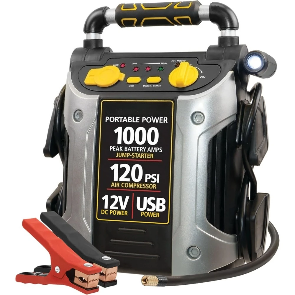 

Доставка в США 1000A Peak Jump Starter Портативный внешний аккумулятор с USB-портом 12 В, розетка 120PSI, воздушный компрессор для автомобильных шин, велосипедов