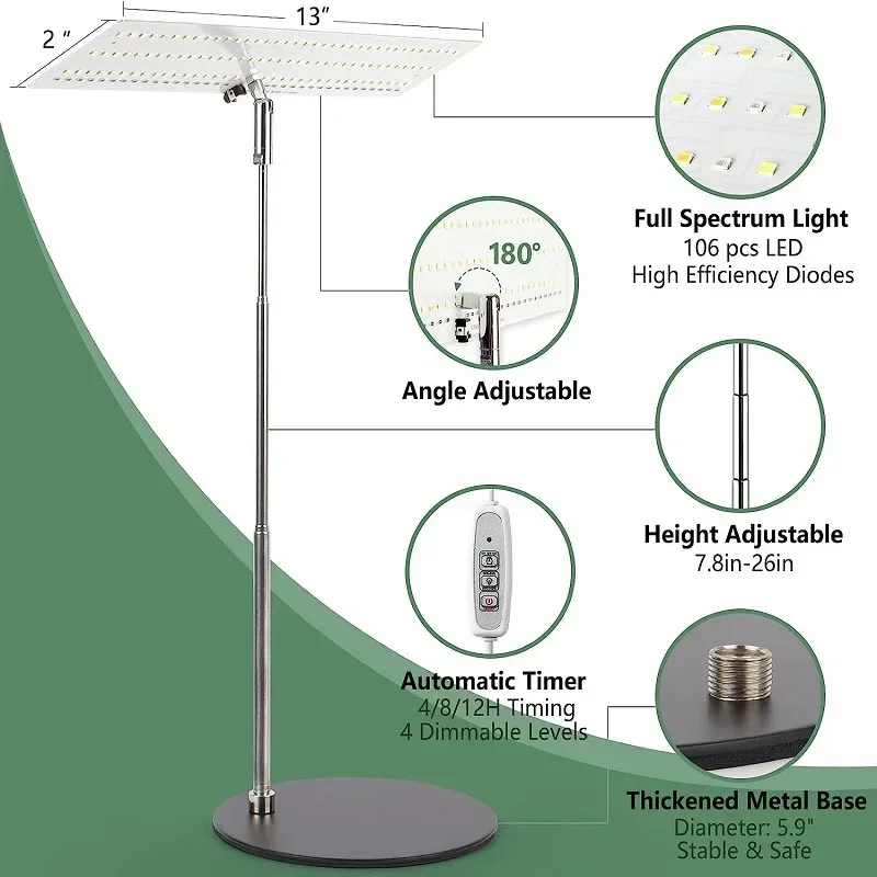 New Grow Light for Indoor Desk Plants Growing 6500K Full Spectrum Gooseneck Timing Plant LED Lamp For Seedings Succulents Plants