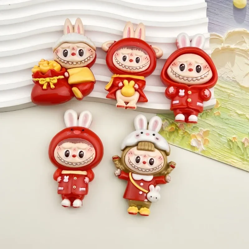 Cartoon Anime Labubu Resin Patch Large Handmade DIY Hair Clip Refrigerator Stickers Keychain Phone Case Material Accessories