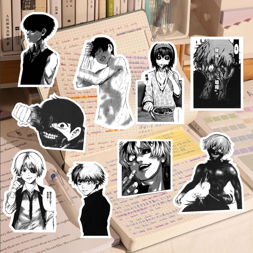 65Pcs Tokyo Ghoul √A Animation Peripheral Stickers Diary Supplies Cartoon Graffiti Decals Decorative Phone Case Handbag Luggage