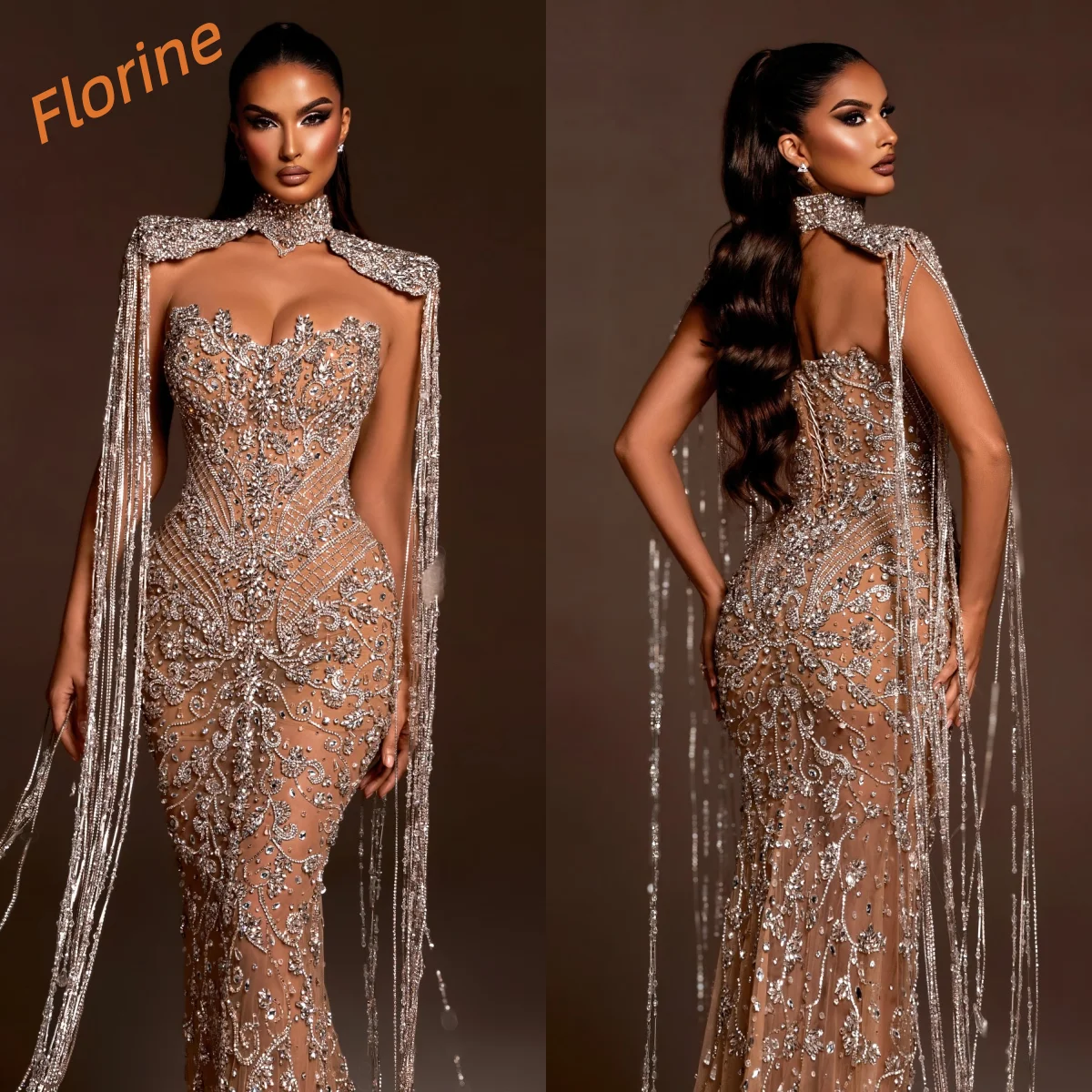 

Graceful Evening Dresses Mermaid Crystals Beaded Long Tassel Occasion Prom Dresses فساتين سهرة Party Gown Custom Made